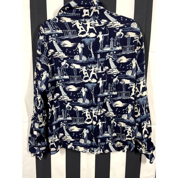 Reformation Corinne Button Up Printed Shirt Grecian Delphi Size L - Picture 5 of 10